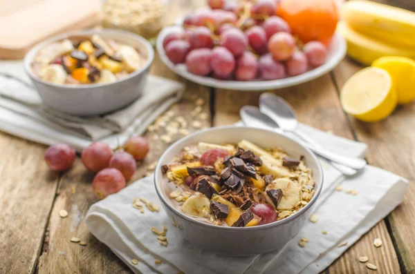 Homemade granola with fruit and chocolate — Stock Photo, Image