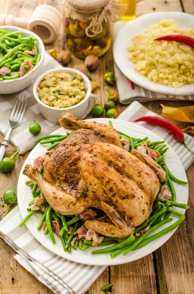 Feasting - Baked chicken stuffed — Stock Photo, Image