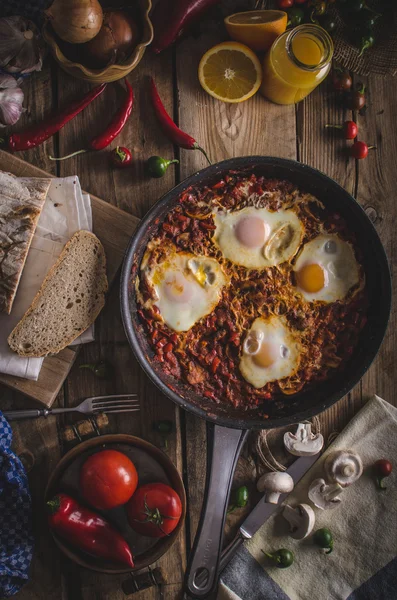 Shakshuka yumurta haşlanmış — Stok fotoğraf