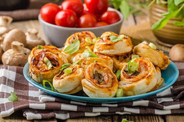 Pizza snails puff pastry — Stock Photo, Image