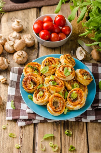 Pizza snails puff pastry — Stock Photo, Image