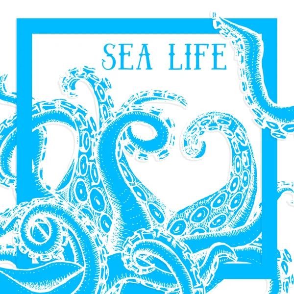 Poster vita marina con polpo — Vettoriale Stock