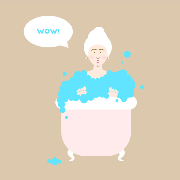 Girl in bath illustration 