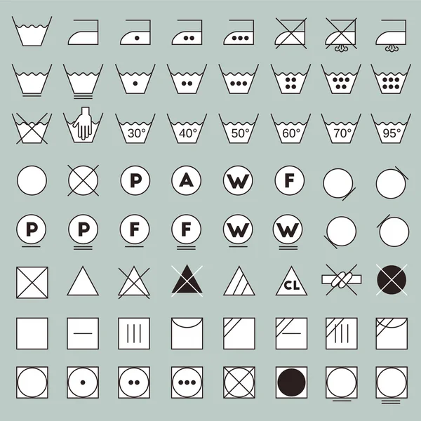Laundry symbols line design — Stock Vector