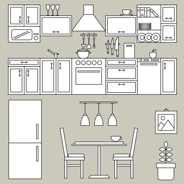 Cuisine design intérieur ligne — Image vectorielle