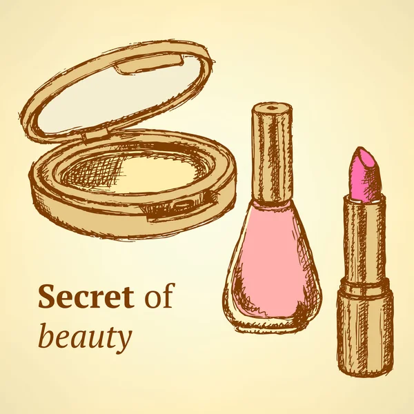 Sketch beauty equipment in vintage style — Stock Vector