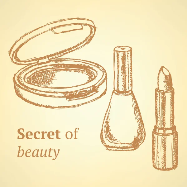 Sketch beauty equipment in vintage style — Stock Vector