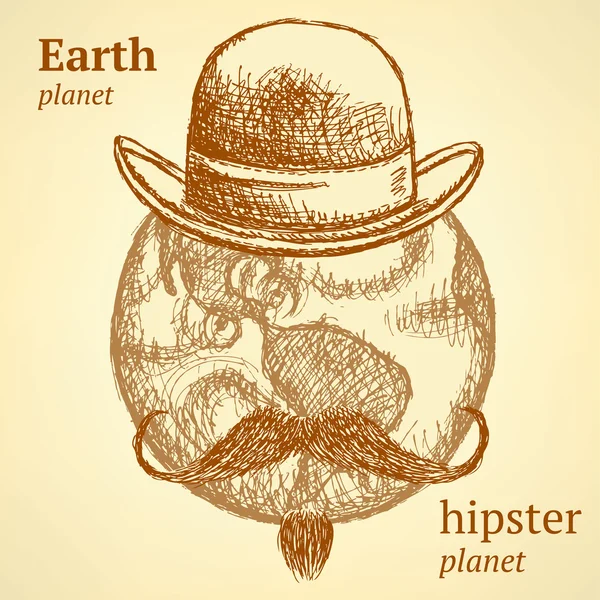 Schizzo pianeta Terra in stile hipster — Vettoriale Stock