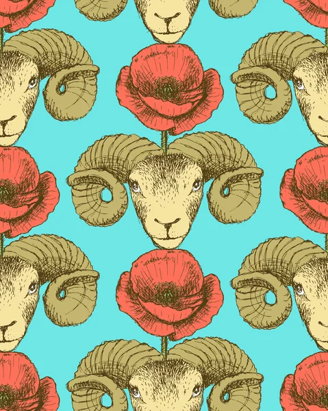 Sketch ram y flor de amapola — Vector de stock