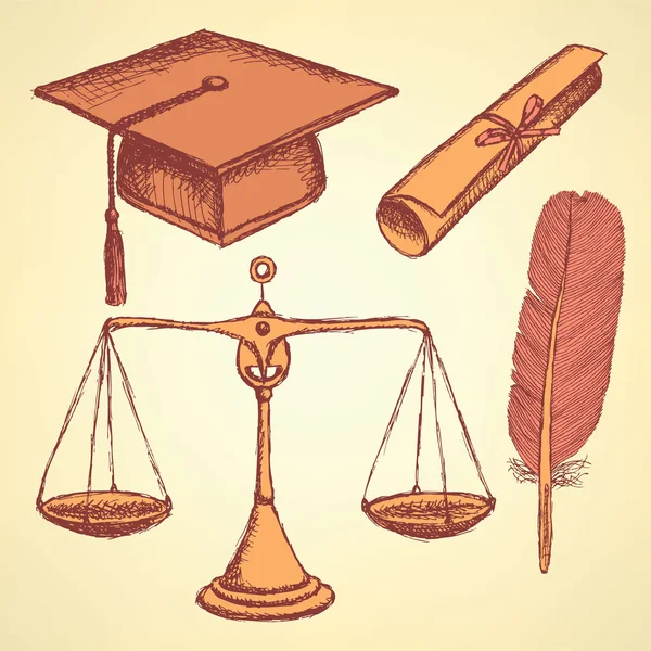 Набір ескізів правосуддя та освіти — стоковий вектор