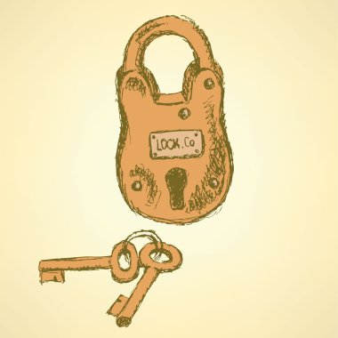 Asma kilit anahtar taşı içinde vintage tarzı ile kroki