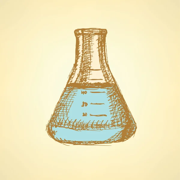 Boceto vaso de precipitados en estilo vintage — Vector de stock