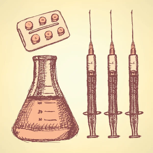 Set médico bosquejo en estilo vintage — Archivo Imágenes Vectoriales