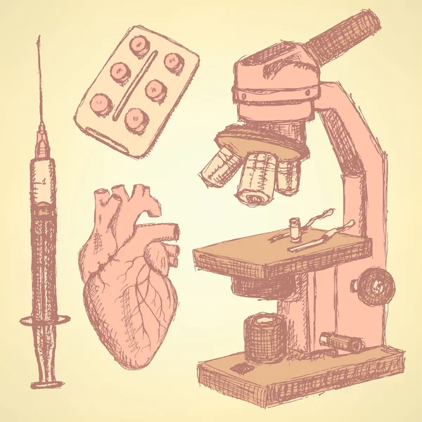 Schets medische instellen in vintage stijl — Stockvector
