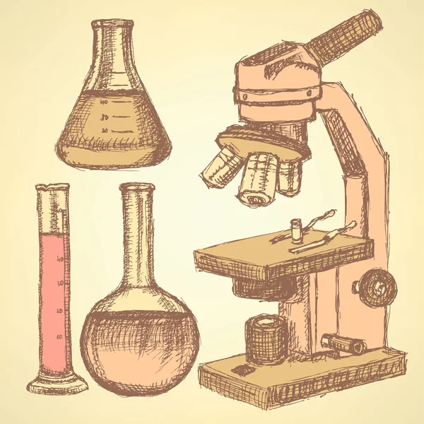 Sketch scientific set in vintage style — Stock Vector