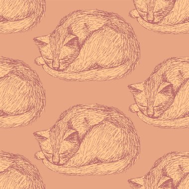 Vintage tarzı içinde uyuyan kedi kroki