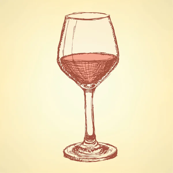 Sketch vine glass in vintage style — Stock Vector