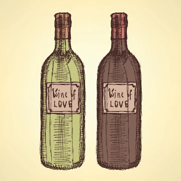 素描中的复古风格的葡萄酒瓶 — 图库矢量图片