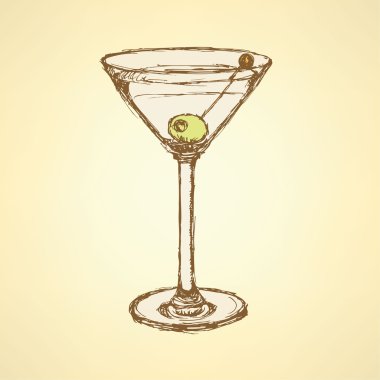 Kroki martini bardağı zeytin ile