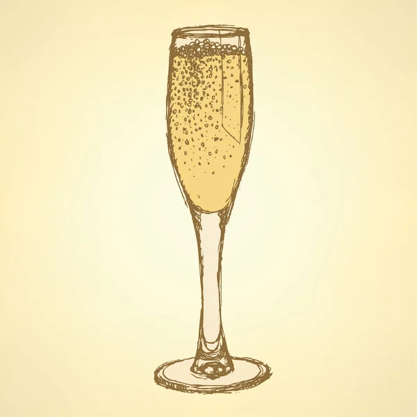 Schets champagne glas in vintage stijl — Stockvector