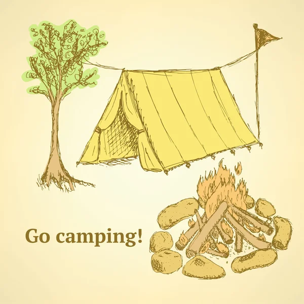 Esquisse de camping dans un style vintage — Image vectorielle