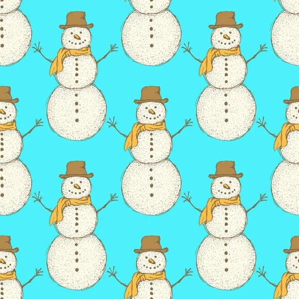 Skizze Weihnachten Schneemann im Vintage-Stil — Stockvektor