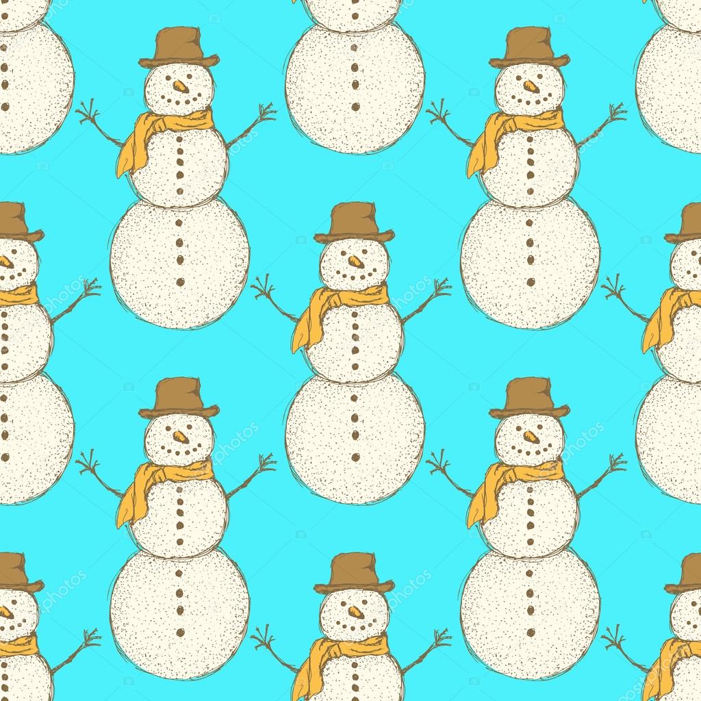 Sketch Christmas snowman in vintage style