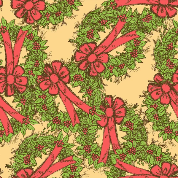 Dibujo Patrón sin costura de Navidad en estilo vintage — Vector de stock