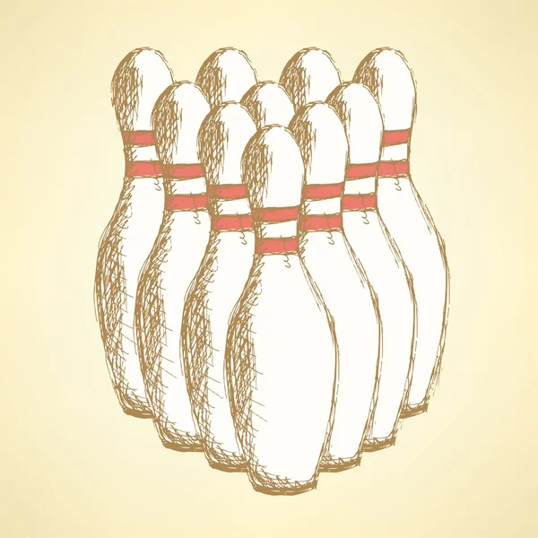 Sketch bowling pins in vintage style — Stock Vector