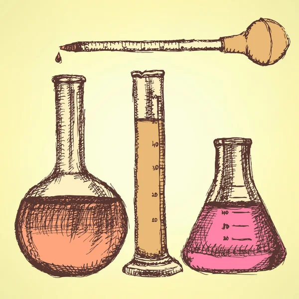De wetenschappelijke equpment schets in vintage stijl — Stockvector