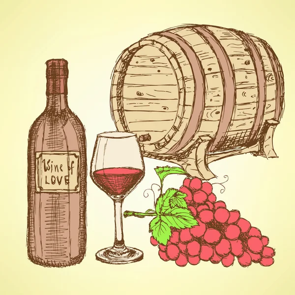 Sketch wine barrel in vintage style — Stock Vector