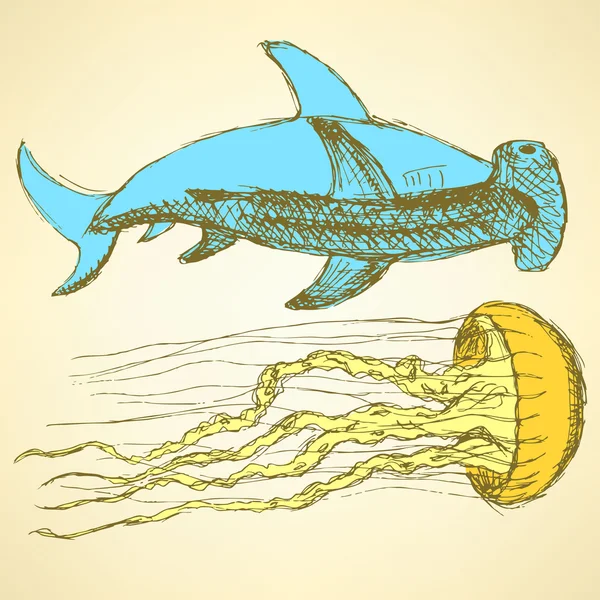 Sketch criaturas do mar em estilo vintage —  Vetores de Stock