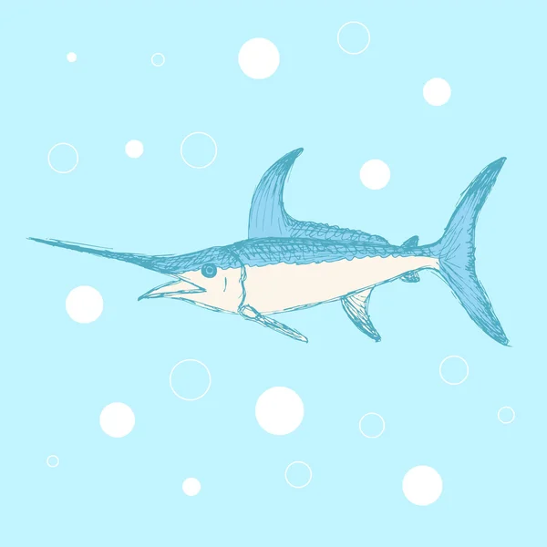 Sketch cute swordfish in vintage style — Stock Vector