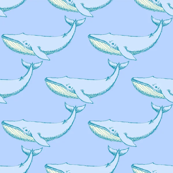 Скетч милый кит в винтажном стиле — стоковый вектор