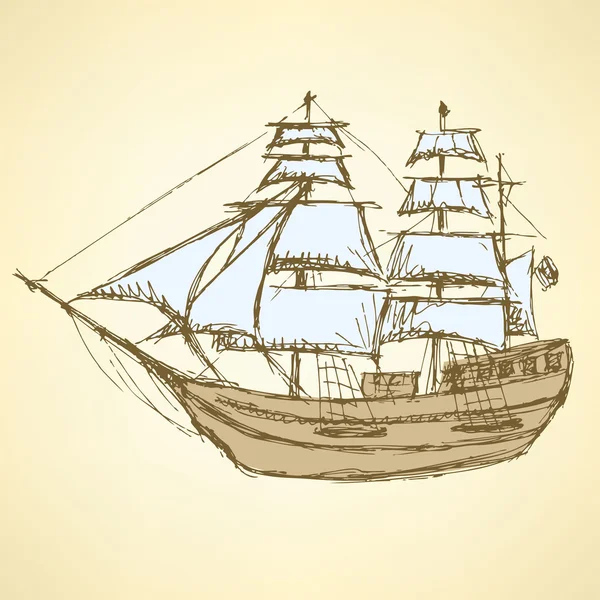 Schets zee schip in vintage stijl — Stockvector