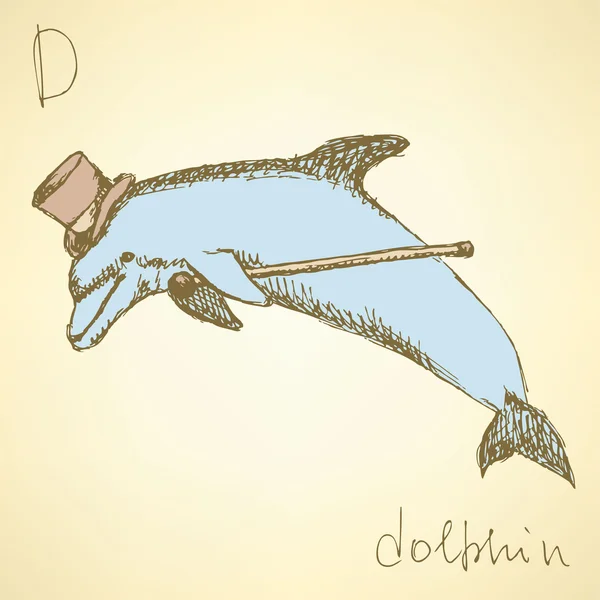 Skizze eines Delfins im Vintage-Stil — Stockvektor
