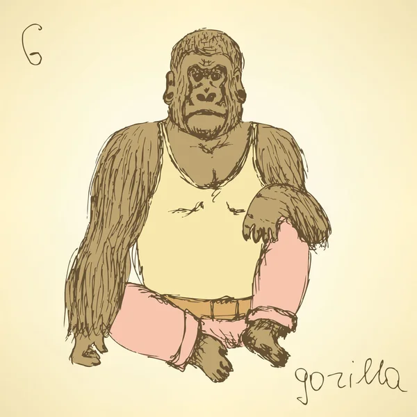 Skizze eines ausgefallenen Gorillas im Vintage-Stil — Stockvektor