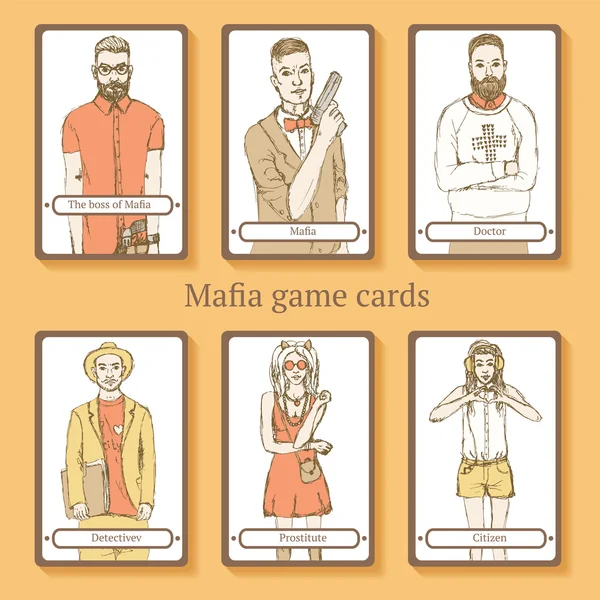 Sketch Tarjetas de mafia en estilo vintage — Archivo Imágenes Vectoriales