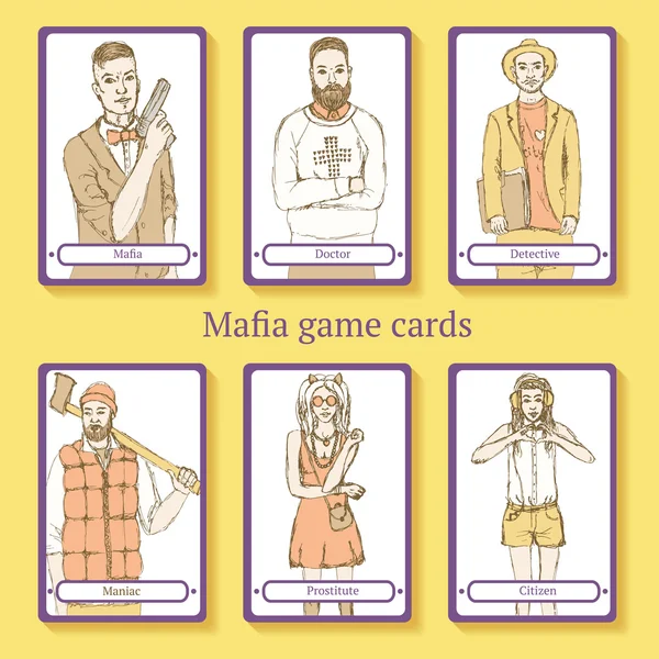 Sketch Tarjetas de mafia en estilo vintage — Vector de stock