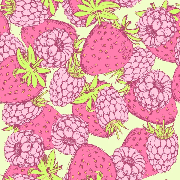 Sketch strawberry dan raspberry dalam gaya vintage - Stok Vektor