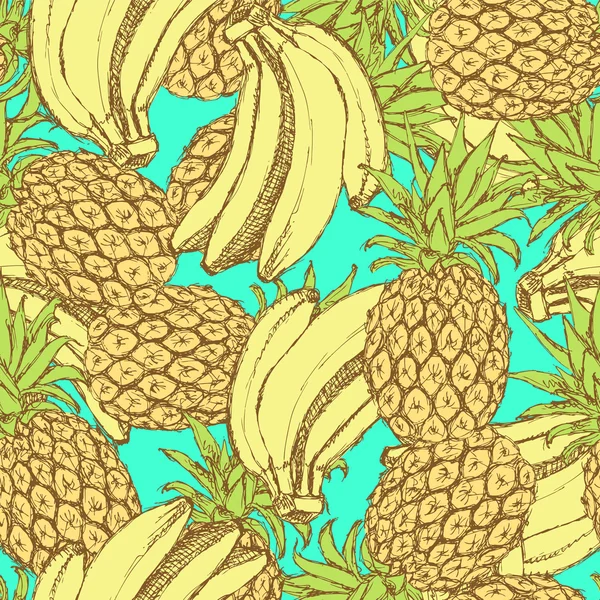 Schets bananen en ananas in vintage stijl — Stockvector