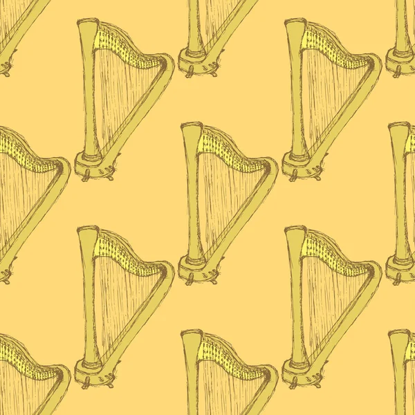 Boceto arpa instrumento musical en estilo vintage — Vector de stock