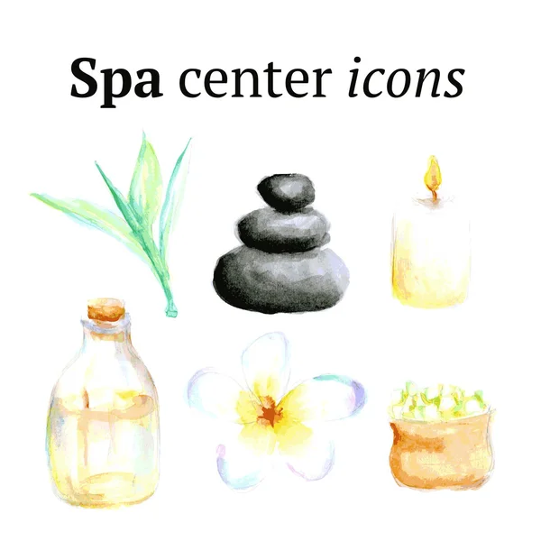 Watercolor spa icons in vintage style — Stock Vector