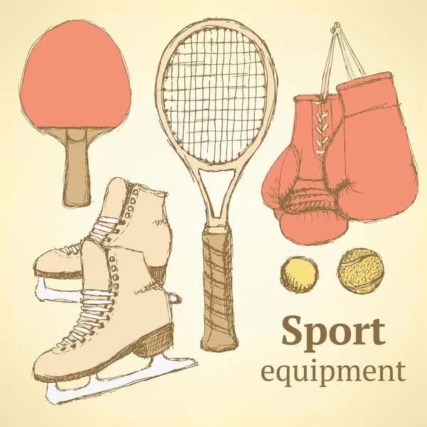 Esquisse équipement de sport dans un style vintage — Image vectorielle