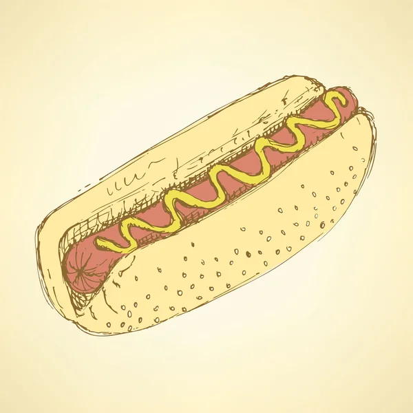 Sketch hot dog dalam gaya vintage - Stok Vektor