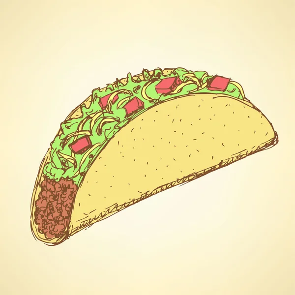 Sketch mexican taco bergaya vintage - Stok Vektor