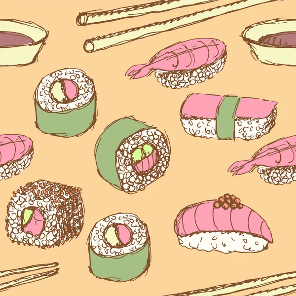 Sketch sushi rolls dalam gaya vintage - Stok Vektor