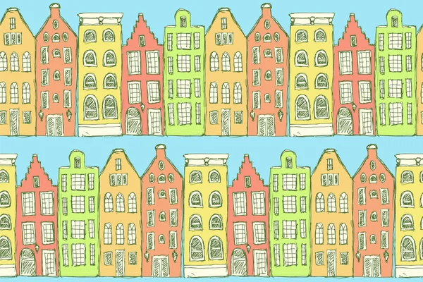 Sketch Amsterdam houses in vintage style