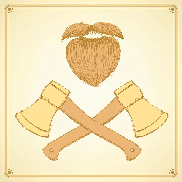 Boceto hacha y barba en estilo vintage — Vector de stock