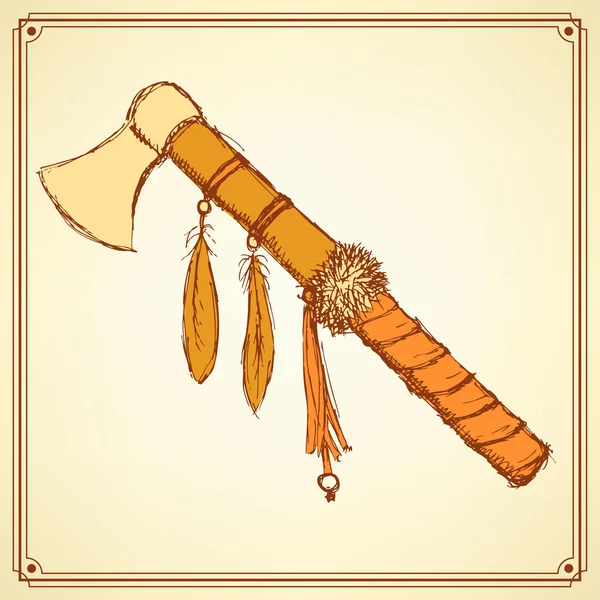 素描中的复古风格印第安战斧 — 图库矢量图片
